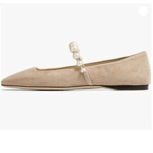 FOWT Women Square Toe Slip on Flats Pearl Studded Strap Elegant Pumps Nude